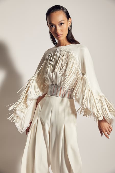 Sameer Madan Fringe Embellished Bodysuit 