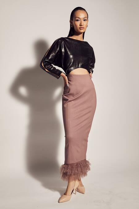 Shop_Sameer Madan_Black Jersey Sequin Round Fringe Hem Bodycon Dress _at_Aza_Fashions