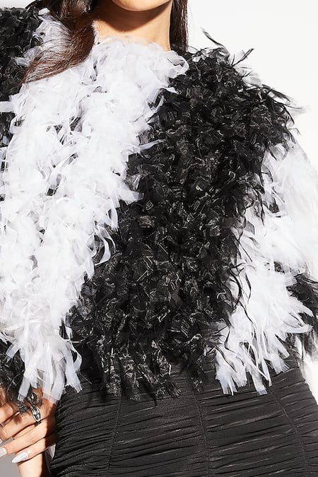 Sameer Madan_Black Organza, Jersey And Stretch Net Round Backless Bodycon Dress_Online_at_Aza_Fashions