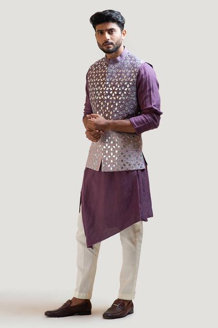 Smriti By Anju Agarwal_Purple Bam Silk Applique Nehru Jacket _Online_at_Aza_Fashions