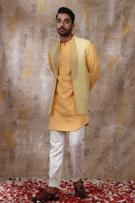 Smriti by Anju Agarwal Suvan Shawl Collar Silk Nehru Jacket 