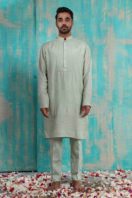 Buy_Smriti By Anju Agarwal_Green Bundi And Kurta Silk, Pant Malai Cotton Sequin Kavan & Set_Online_at_Aza_Fashions