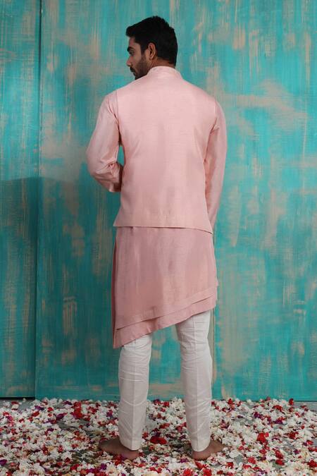 Shop Smriti By Anju Agarwal Pink Jacket And Kurta Silk, Pant Malai Cotton Sequins, Aadvay Nehru With Set at Aza Fashions Shop_Smriti By Anju Agarwal_Pink Jacket And Kurta Silk, Pant Malai Cotton Sequins, Aadvay Nehru With Set_at_Aza_Fashions