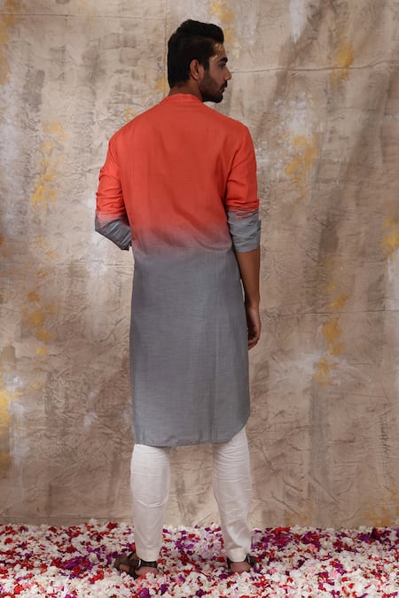 Shop Smriti By Anju Agarwal Orange Kurta Silk, Pant Malai Cotton Vihaan Ombre And Set at Aza Fashions Shop_Smriti By Anju Agarwal_Orange Kurta Silk, Pant Malai Cotton Vihaan Ombre And Set _at_Aza_Fashions