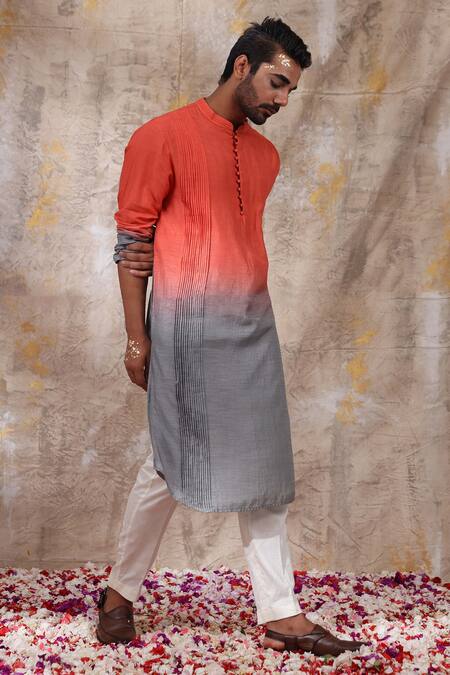 Smriti By Anju Agarwal Orange Kurta Silk, Pant Malai Cotton Vihaan Ombre And Set Online at Aza Fashions Smriti By Anju Agarwal_Orange Kurta Silk, Pant Malai Cotton Vihaan Ombre And Set _Online_at_Aza_Fashions