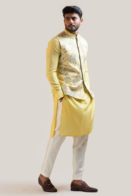Smriti By Anju Agarwal_Yellow Bam Silk Embellished Nehru Jacket_Online_at_Aza_Fashions