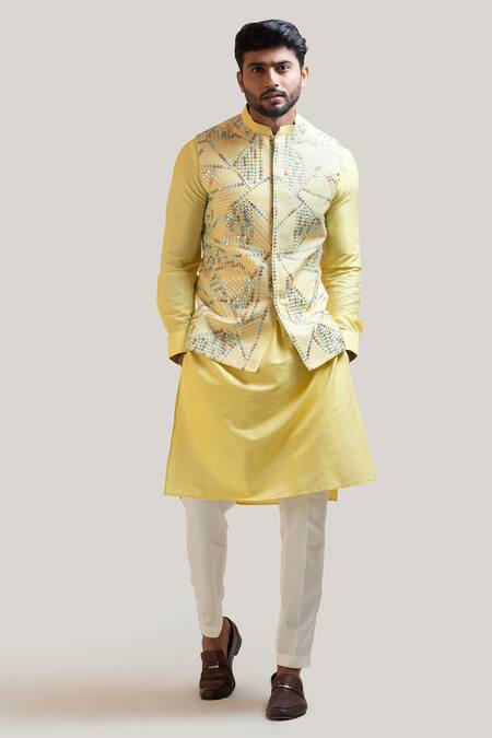 Smriti By Anju Agarwal Yellow Jacket Bam Silk Kurta Silk Pant Malai Nehru And Set Online at Aza Fashions Smriti By Anju Agarwal_Yellow Jacket Bam Silk Kurta Silk Pant Malai Nehru And Set _Online_at_Aza_Fashions