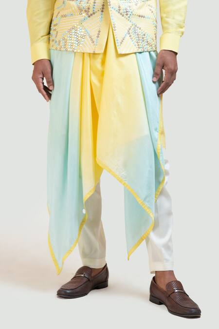 Smriti By Anju Agarwal Yellow Jacket Bam Silk Kurta Cotton Silk Pant Malai Nehru And Set With at Aza Fashions Smriti By Anju Agarwal_Yellow Jacket Bam Silk Kurta Cotton Silk Pant Malai Nehru And Set With _at_Aza_Fashions