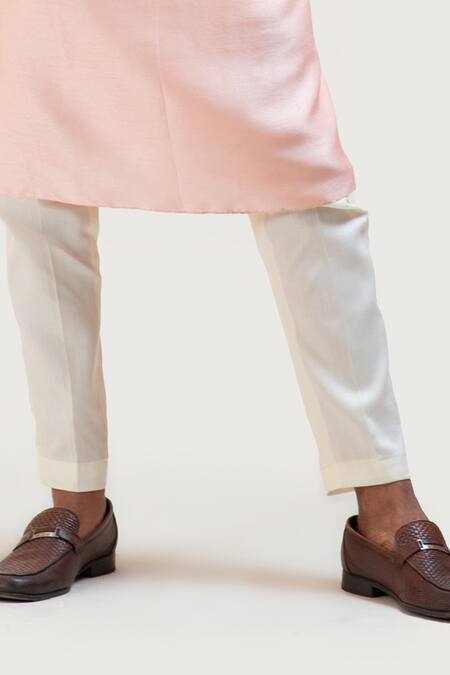 Shop_Smriti By Anju Agarwal_Peach Kurta And Jacket Bam Silk Pant Malai Cotton Nehru & Set _Online_at_Aza_Fashions