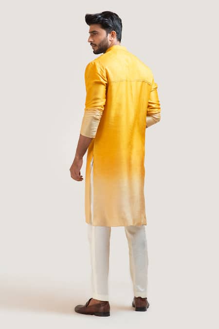 Shop_Smriti By Anju Agarwal_Yellow Kurta Bam  Pant Cotton Embroidered And _at_Aza_Fashions