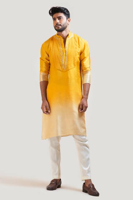 Smriti By Anju Agarwal_Yellow Kurta Bam  Pant Cotton Embroidered And _Online_at_Aza_Fashions