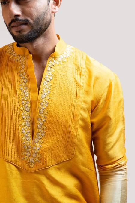 Shop_Smriti By Anju Agarwal_Yellow Kurta Bam  Pant Cotton Embroidered And _Online_at_Aza_Fashions