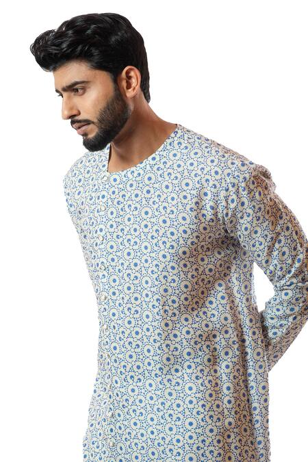 Buy_Smriti By Anju Agarwal_White Kurta Bam  Pant Pyjama Cotton Printed Asymmetric Set_Online_at_Aza_Fashions