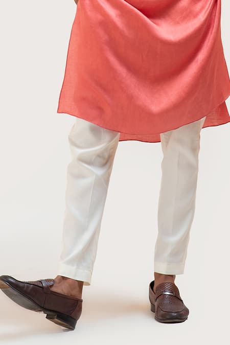 Smriti By Anju Agarwal_Red Kurta Linen Satin Pant Malai Cotton Embroidered And _at_Aza_Fashions