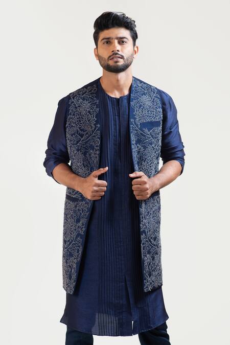 Buy Sapphire Blue Paisley Kurta Jacket Set Online in India @Manyavar - Kurta  Jacket Set for Men