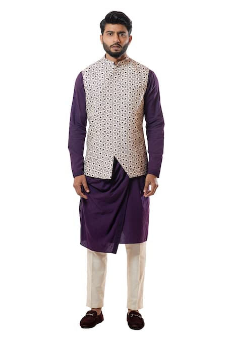 Smriti by Anju Agarwal Printed Bundi & Draped Kurta Set 