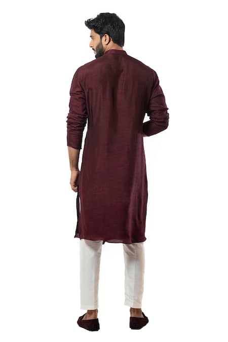 Shop Smriti By Anju Agarwal Maroon Kurta Bam Pyjama Pant Cotton Hand Embroidered Set at Aza Fashions Shop_Smriti By Anju Agarwal_Maroon Kurta Bam Pyjama Pant Cotton Hand Embroidered Set _at_Aza_Fashions