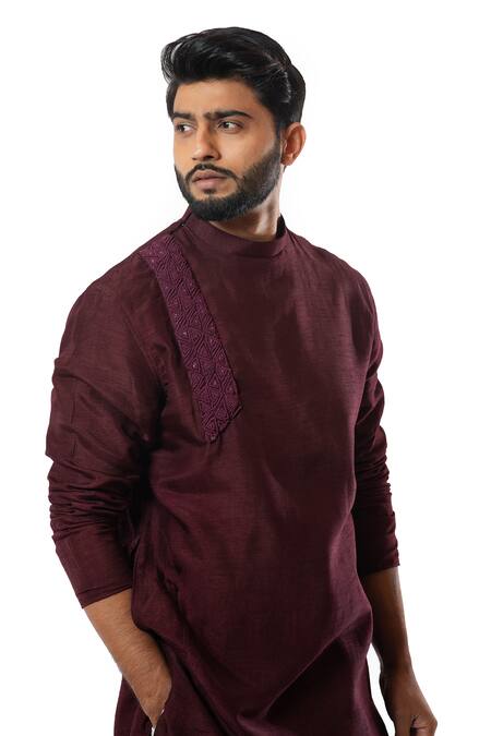 Shop Smriti By Anju Agarwal Maroon Kurta Bam Pyjama Pant Cotton Hand Embroidered Set Online at Aza Fashions Shop_Smriti By Anju Agarwal_Maroon Kurta Bam Pyjama Pant Cotton Hand Embroidered Set _Online_at_Aza_Fashions