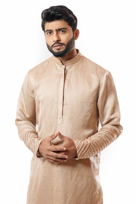 Buy_Smriti By Anju Agarwal_Pink Kurta Bam  Pyjama Pant Cotton Mandarin Collar Set_Online_at_Aza_Fashions