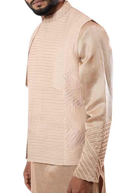 Shop_Smriti By Anju Agarwal_Pink Bam Silk Embroidered Nehru Jacket_Online_at_Aza_Fashions