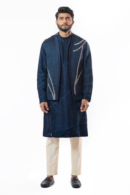 Smriti By Anju Agarwal_Blue Bam Silk Embroidered Nehru Jacket_Online_at_Aza_Fashions