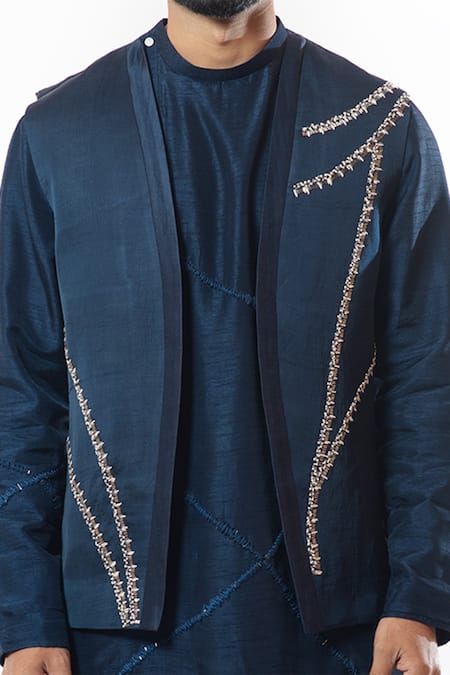 Smriti By Anju Agarwal_Blue Bam Silk Embroidered Nehru Jacket_at_Aza_Fashions