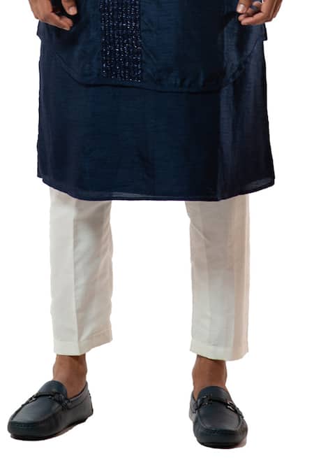 Shop_Smriti By Anju Agarwal_Blue Kurta Bam , Pajama Cotton Embroidered And Pant Set _Online_at_Aza_Fashions