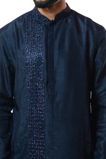 Smriti By Anju Agarwal_Blue Kurta Bam , Pajama Cotton Embroidered And Pant Set _at_Aza_Fashions