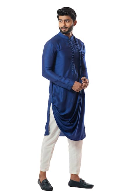 Smriti By Anju Agarwal_Blue Kurta Bam , Pajama Cotton Draped And Pant Set_Online_at_Aza_Fashions