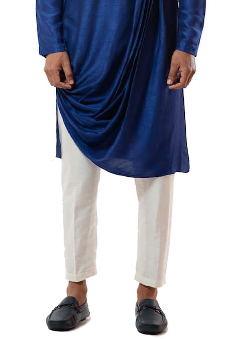 Buy_Smriti By Anju Agarwal_Blue Kurta Bam , Pajama Cotton Draped And Pant Set_Online_at_Aza_Fashions