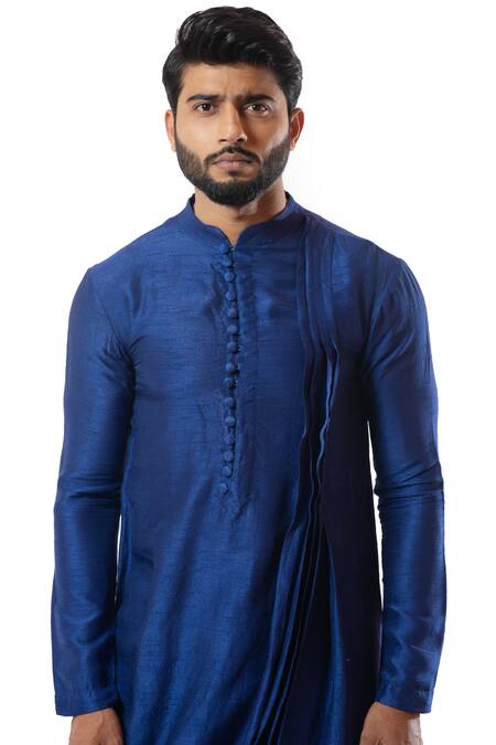 Shop_Smriti By Anju Agarwal_Blue Kurta Bam , Pajama Cotton Draped And Pant Set_Online_at_Aza_Fashions