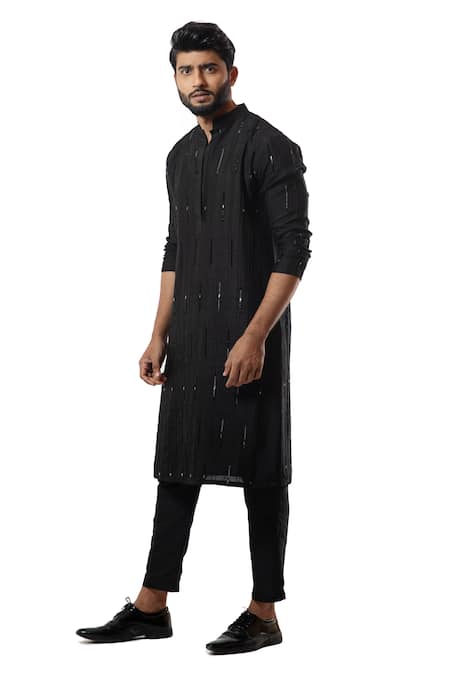 Smriti by Anju Agarwal Black Kurta Bam Silk Embellished And Pant Set 