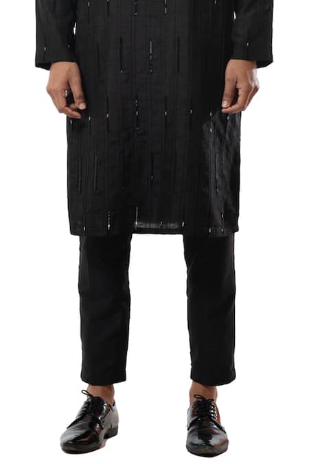 Buy_Smriti By Anju Agarwal_Black Kurta Bam , Pajama Cotton Embellished And Pant Set _Online_at_Aza_Fashions