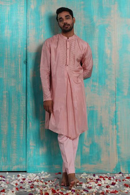 Buy_Smriti By Anju Agarwal_Beige Bundi  Linen Satin, Kurta Silk, Pant Malai Krtya Embroidered And Set_Online_at_Aza_Fashions