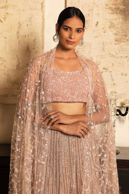COUTURE BY NIHARIKA_Pink Organza Scoop Neck Embroidered Lehenga Set _Online_at_Aza_Fashions