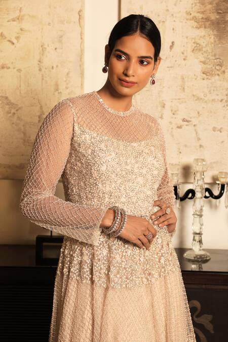 COUTURE BY NIHARIKA_Pink Organza Round Embroidered Kurta Lehenga Set _Online_at_Aza_Fashions