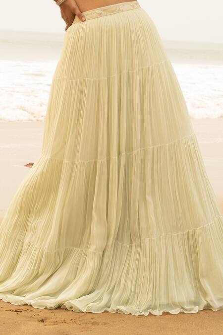 Decemberbyvivek_Green Organza And Georgette Thread & Sequin, Bugle Beads Embroidered Lehenga Set _Online_at_Aza_Fashions