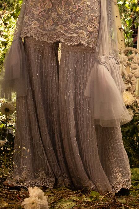 Decemberbyvivek Purple Net Thread And Sequin, Bugle Beads Round Embroidered Kurta & Sharara Set Online at Aza Fashions Decemberbyvivek_Purple Net Thread And Sequin, Bugle Beads Round Embroidered Kurta & Sharara Set _Online_at_Aza_Fashions