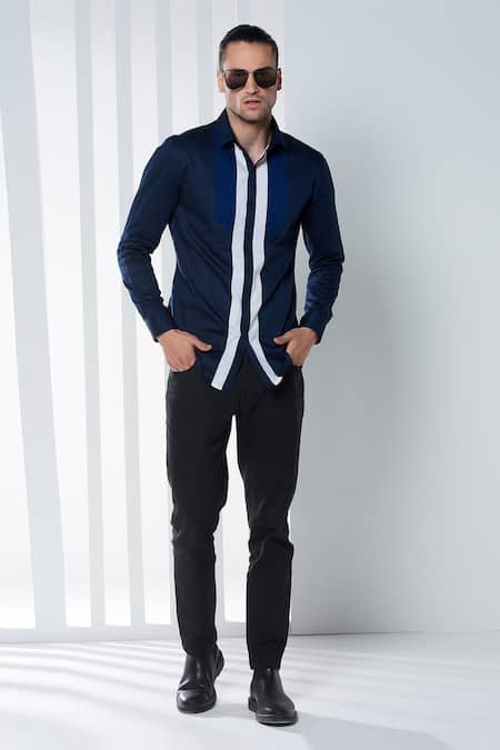Seven Blue Cotton Satin Thread Shirt 