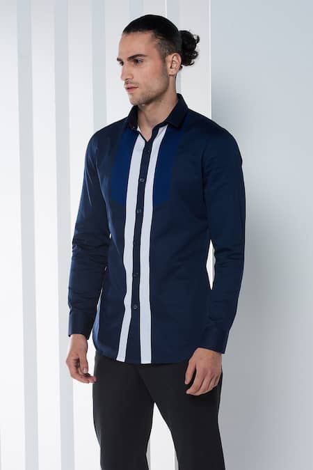 Buy_Seven_Blue Cotton Satin Thread Shirt _Online_at_Aza_Fashions