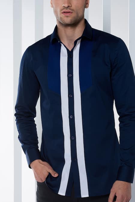 Shop_Seven_Blue Cotton Satin Thread Shirt _Online_at_Aza_Fashions