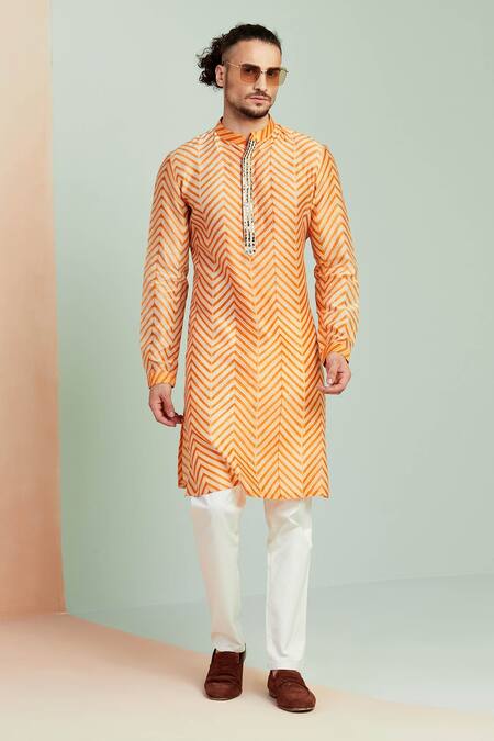 Buy_Seven_Orange Chanderi Shibori Print Kurta_Online_at_Aza_Fashions