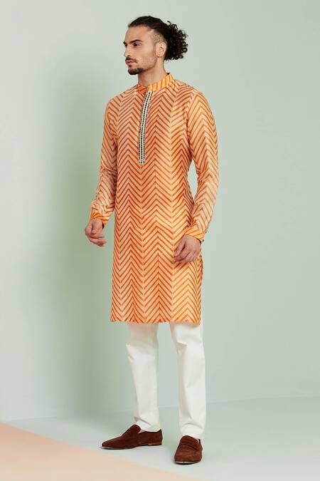 Shop_Seven_Orange Chanderi Shibori Print Kurta_Online_at_Aza_Fashions