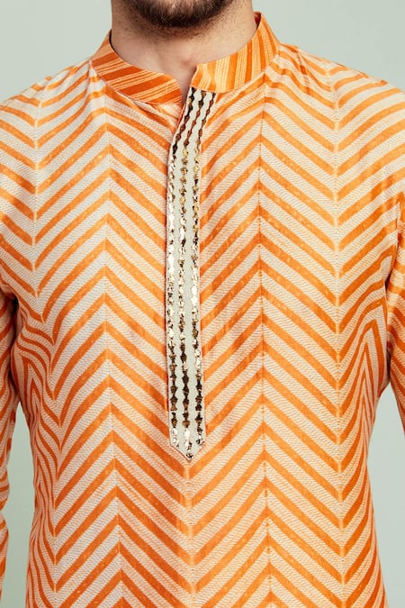 Seven_Orange Chanderi Shibori Print Kurta_at_Aza_Fashions