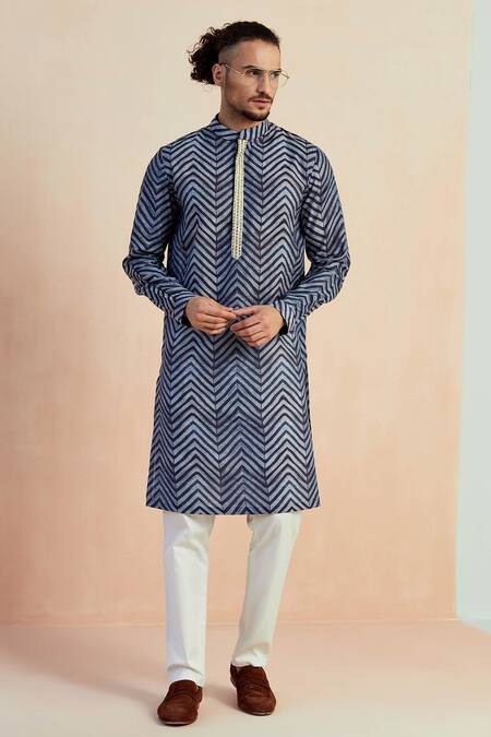 Seven_Blue Chanderi Shibori Print Kurta_Online_at_Aza_Fashions