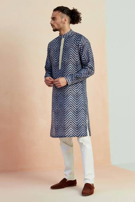 Buy_Seven_Blue Chanderi Shibori Print Kurta_Online_at_Aza_Fashions