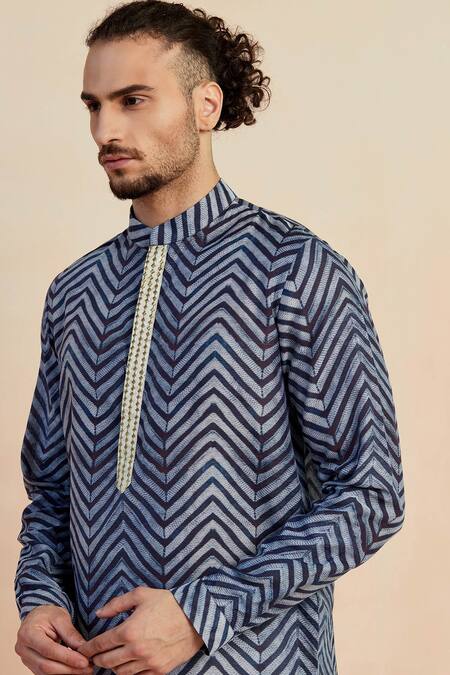 Shop_Seven_Blue Chanderi Shibori Print Kurta_Online_at_Aza_Fashions