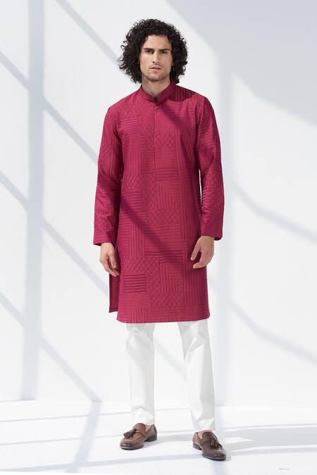 Seven Purple Cotton Silk Embroidery Thread Kurta