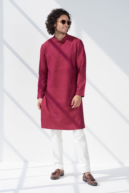 Seven_Purple Cotton Silk Thread Kurta_Online_at_Aza_Fashions