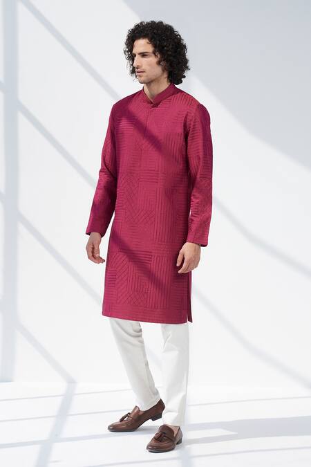 Buy_Seven_Purple Cotton Silk Thread Kurta_Online_at_Aza_Fashions